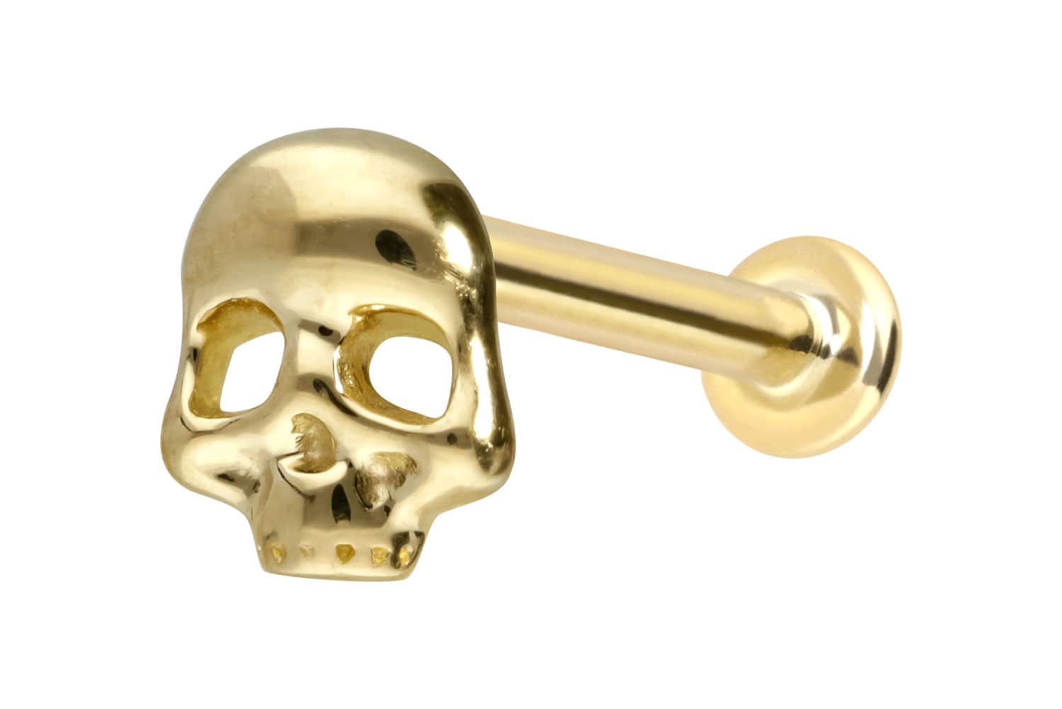 14 Karat Gold Labret Piercing mit Innengewinde TOTENKOPF